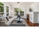 Bright living room with a fireplace, hardwood floors, and large windows at 10184 Park Meadows Dr # 1102, Lone Tree, CO 80124