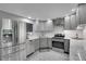 Well-lit kitchen features stainless steel appliances and gray cabinets at 4924 S Flower Way, Littleton, CO 80123