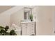 Bright bathroom featuring white vanity with marble countertop, decorative mirror, and stylish plant accents at 9383 Cobblecrest Dr, Highlands Ranch, CO 80126