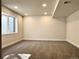 Finished basement area features neutral paint, gray carpet, and natural light from a window at 9668 Salem Ct, Highlands Ranch, CO 80130