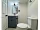 Modern powder room features a gray vanity, black fixtures, and a toilet at 9668 Salem Ct, Highlands Ranch, CO 80130