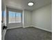 Bedroom featuring neutral paint, gray carpet, window, base trim, and modern light at 9668 Salem Ct, Highlands Ranch, CO 80130