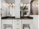 Elegant bathroom vanity featuring double sinks, modern fixtures, and ample storage space at 5755 Boston St, Denver, CO 80238