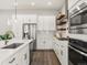 Contemporary kitchen with white cabinetry, stainless steel appliances, and modern fixtures at 5755 Boston St, Denver, CO 80238