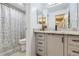 Stylish bathroom with a modern vanity, granite countertops, and a shower-tub combination at 4068 S Atchison Way # 101, Aurora, CO 80014