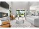 Comfortable living room with fireplace, stylish seating, and large sliding doors leading to the patio at 9340 Mount Jackson St, Littleton, CO 80125