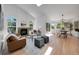 Open-concept living space with hardwood floors, a fireplace, and a dining area at 8884 Miners St, Highlands Ranch, CO 80126