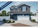 New two-story home with gray and blue siding, two-car garage, and landscaping at 22032 E 38Th Pl, Aurora, CO 80019