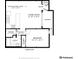 Here is a floor plan depicting the layout of the kitchen, living room, bathroom, and bedroom at 3663 S Sheridan Blvd # H15, Denver, CO 80235