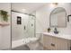 Stylish bathroom features a walk-in shower, modern vanity, and tasteful decor for a spa-like experience at 7410 Winter Berry Ln, Castle Pines, CO 80108
