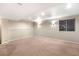 Unfurnished basement with neutral carpet, lighting fixtures, and a window at 4857 Tarcoola Ln, Highlands Ranch, CO 80130
