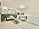 Cozy living room with light colored walls, gray wainscotting, light carpet, and a modern wooden coffee table at 8820 Cody St, Broomfield, CO 80021