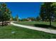 A grassy community green provides park benches and an open space for activities at 9781 Dunning Cir, Highlands Ranch, CO 80129