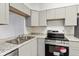 Contemporary kitchen with gray cabinets, stainless steel sink, and modern appliances for a sleek and functional cooking area at 1699 S Trenton St # 174, Denver, CO 80231