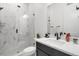 Modern bathroom features quartz countertops, a glass shower, and stylish fixtures at 11383 Autumn Moon St, Littleton, CO 80125