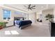 Bright main bedroom with tray ceiling, bedside table, and plants at 3128 Bivouac Pt, Castle Rock, CO 80108