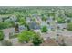 An aerial view showcasing a neighborhood with mature trees, green spaces, and well-maintained homes, with a park in the background at 9884 Sydney Ln, Highlands Ranch, CO 80130