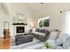 Comfortable living room featuring a fireplace, sectional sofa, and lots of natural light at 6474 W Canyon Ave, Littleton, CO 80128