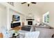 Spacious living room with a fireplace, large TV, and comfortable seating, perfect for entertaining at 6474 W Canyon Ave, Littleton, CO 80128