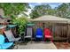 A relaxing backyard patio with flower boxes and plenty of colorful seating at 2213 Emery St # C, Longmont, CO 80501