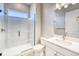 Bathroom with a shower, toilet and modern vanity at 8871 S Quemoy St, Aurora, CO 80016