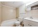 Bathroom featuring a vanity with sink, toilet, and tub with a shower head at 4855 S Joplin St, Aurora, CO 80015