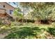 Spacious backyard with a lawn and trees. A wooden fence lines the back of the yard at 1438 Stockton Dr, Erie, CO 80516