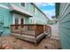 Cozy back deck area featuring wood railings and an awning, perfect for outdoor relaxation and entertaining at 19029 E 58Th Ave, Denver, CO 80249