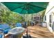 Spacious deck with blue patio furniture, a fire pit, and a grill at 33090 Janelle Cir, Golden, CO 80403
