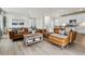 Inviting living room with leather seating, light hardwood floors, and a well-lit, open concept design at 8733 Arriba Dr, Littleton, CO 80125