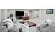 Basement living area featuring an oversized sectional and large television at 50 Meade Ln, Cherry Hills Village, CO 80113