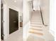 Modern staircase with dark metal railing and white risers at 1822 Grove St # 110, Denver, CO 80204