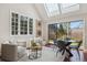 Bright living room with skylight, comfortable seating, and access to the backyard at 2504 S Garfield St, Denver, CO 80210