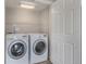 Bright laundry room with washer, dryer and shelving for storage at 3116 Jonquil St, Castle Rock, CO 80109