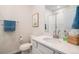 Clean bathroom featuring a toilet, vanity, and glass enclosed shower at 5805 Red Barn Ave, Mead, CO 80504