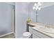 Bathroom with vanity, toilet, mirror, and shower stall at 1982 S Truckee St, Aurora, CO 80013