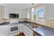 Modern kitchen with stainless steel appliances, white cabinets, and double sink by a window at 1982 S Truckee St, Aurora, CO 80013