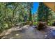 Spacious back patio with outdoor seating surrounded by mature trees and greenery at 8136 S Glencoe Ct, Centennial, CO 80122