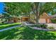 Brick home with a well-manicured lawn and mature trees highlighting the curb appeal at 8136 S Glencoe Ct, Centennial, CO 80122
