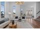 Bright living room with large windows, hardwood floors, and neutral modern furnishings at 7821 Inverness Blvd, Englewood, CO 80112