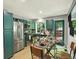 Bright kitchen with modern appliances, teal cabinets and a cozy dining area at 453 Arden Cir, Highlands Ranch, CO 80126