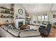 Cozy living room with a fireplace, vaulted ceilings, and lots of natural light at 31353 E 163Rd Ave, Hudson, CO 80642