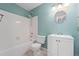 Updated bathroom with a tub-shower, vanity, and modern fixtures at 8755 W Cornell Ave # 14-5, Lakewood, CO 80227