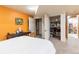 Basement with bed, desk, and closet storage at 9400 E Iliff Ave # 411, Denver, CO 80231