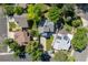 Birds eye view of neighborhood showing property, mature trees, and a long driveway at 2640 Overlook Dr, Broomfield, CO 80020