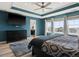 A large main bedroom with a ceiling fan, large windows and en-suite bathroom at 5072 Lake Port Ave, Firestone, CO 80504