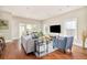 Bright living room features hardwood floors, comfortable seating, and sliding doors to the outdoors at 3864 Osceola St, Denver, CO 80212