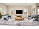 The living room has two cozy chairs and a sofa, a wooden coffee table, and a large screen television at 3864 Osceola St, Denver, CO 80212
