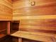 The sauna features wood paneling and bench seating at 14418 W Bayaud Ave, Golden, CO 80401