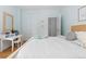 Bedroom featuring light blue walls, a desk, and white trim and cabinets at 1500 E 7Th Ave, Denver, CO 80218